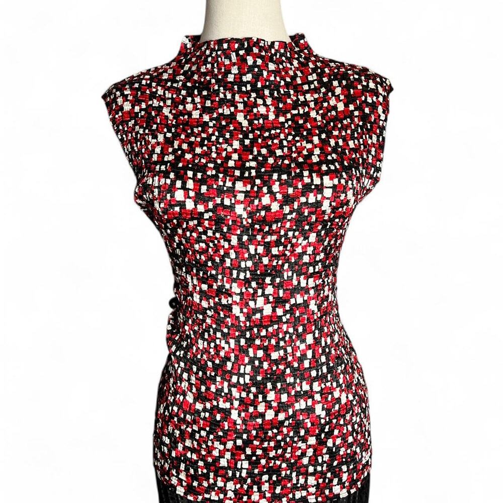 Red Black White Retro Print High Neck Sleeveless Top Y2K Vintage Trendy